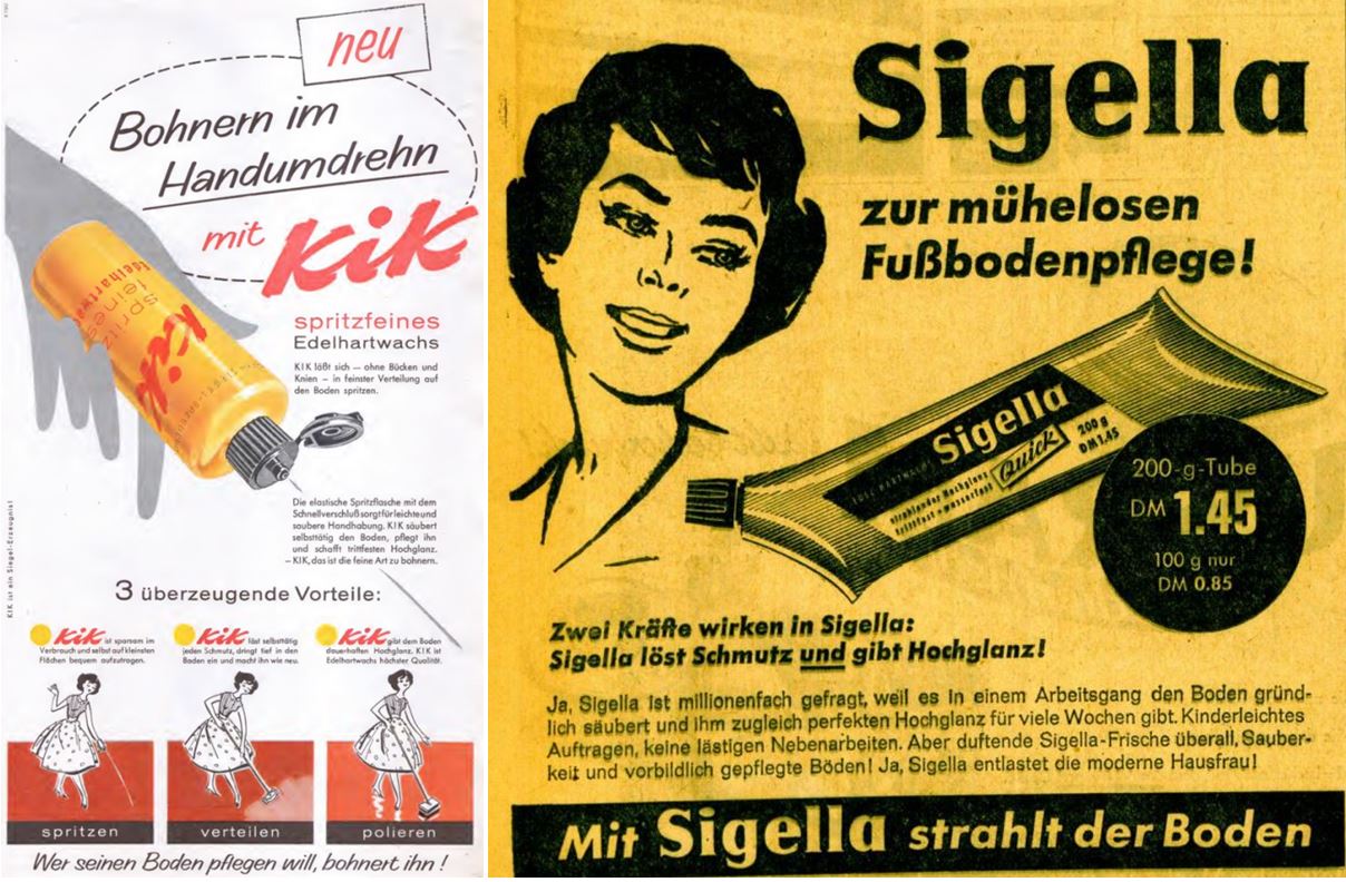 51_Frankfurter Illustrierte_46_1958_Nr36_p21_Hamburger Abendblatt_1960_04_07_Nr083_p22_Putzmittel_Bohnerwachs_Kik_Plastikverpackung_Siegel_Sigella_Henkel