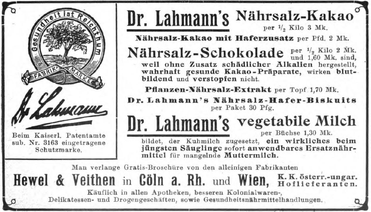 06_Daheim Kalender 1907_Anzeiger_p065_Reformwaren_Naehrsalz_Schokolade_Säuglingsernaehrung_Vegetabile-Milch_Lahmann_Hewel-Veithen_Gebäck_Bisquits