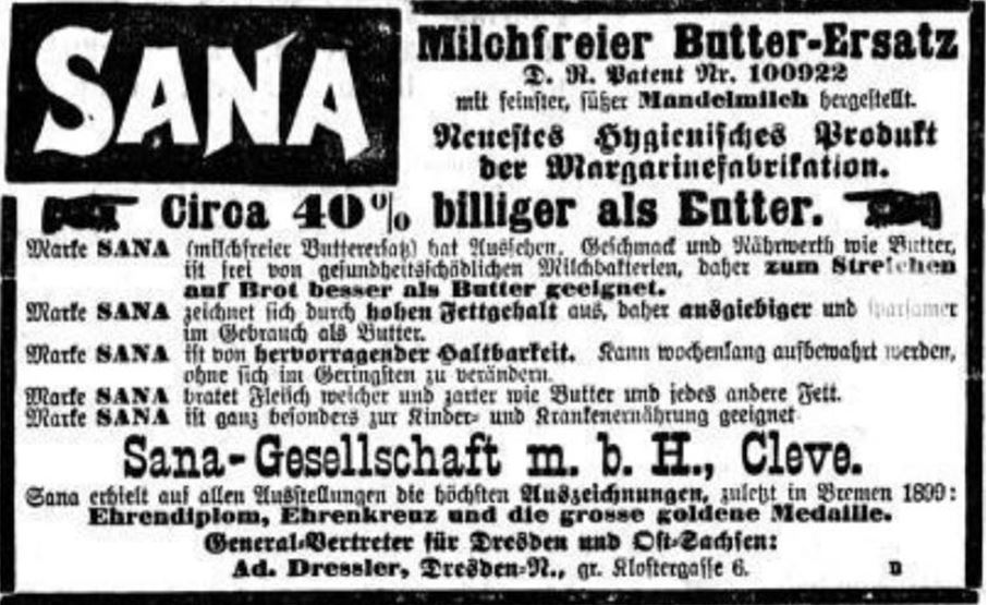 09_Dresdner Nachrichten_1900_04_02_Nr090_p06_Margarine_Sana_Cleve_Mandelmilch