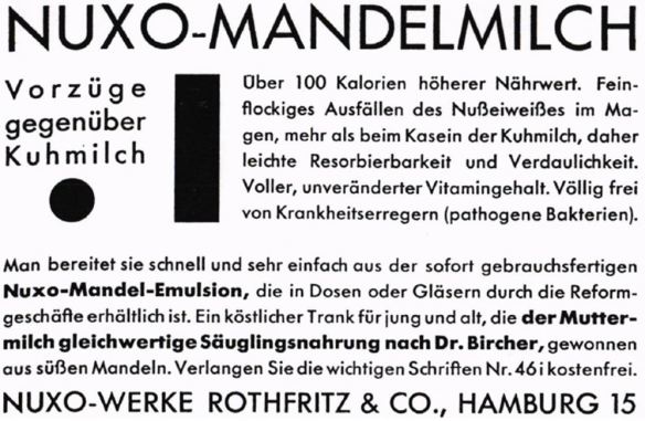 16_Vegetarische Warte_62_1929_p047_Mandelmilch_Ersatzmittel_Milchersatz_Nuxo_Rothfritz_Hamburg