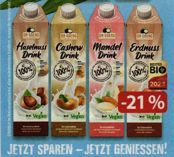 19_Schrot und Korn_2023_Nr01_p20_Milchersatz_Mandelmilch_Nussmilch_Erdnuesse_Dr-Goerg_Bio_Vegan