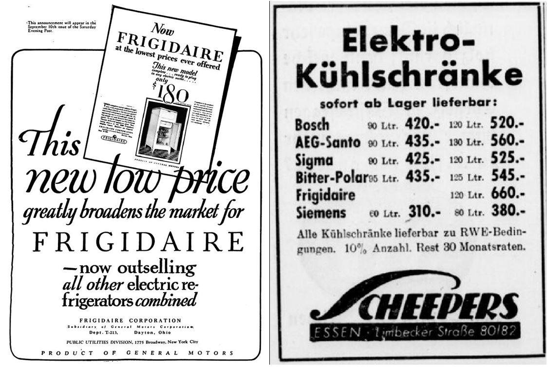 03_Electric Light andPower_5_1927_Nr9_p73_Essener Anzeiger_1938_06_08_Nr1598_p16_Preisbindung_Kuehlschrank_Elektrokuehlschrank_Frigidaire_Preise