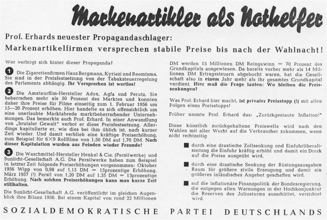 20_Der Spiegel_11_1957_Nr20_p57_SPD_Bundestagswahlkampf_Preisbindung_Kartelle_Markenartikel_Monopolgesetz_Erhard_Inflation