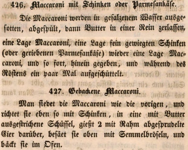 05_Koller_1851_p143-144_Makkaroni_Rezepte_Auflauf_Schinken_Kaese