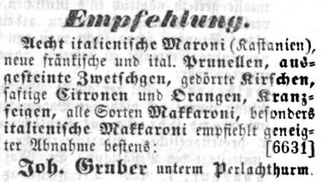 12_Augsburger Tagblatt_1859_11_09_Nr308_p6621_Kolonialwarenhandlung_Italien_Maronen_Makkaroni