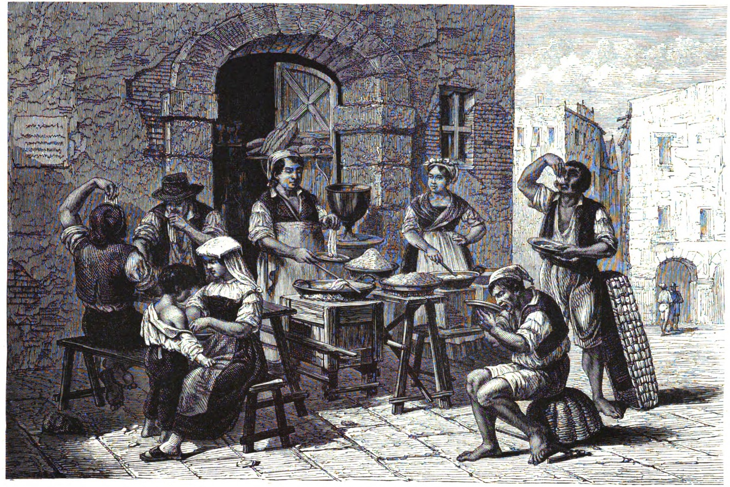 15_Neue Illustrirte Zeitung_03_1875_Nr14_p09_Neapel_Makkaroni_Straßenhandel_Fast-Food