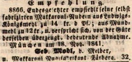 19_Bayerische Landboetin_1841_11_27_Nr142_p1242_Makkaroni_Mehl_Melber