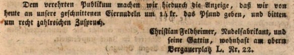 23_Allgemeines Intelligenz-Blatt der Stadt Nuernberg_1826_03_22_Nr035_p349_Nudeln_Eiernudeln_Regionale-Spezialitaeten