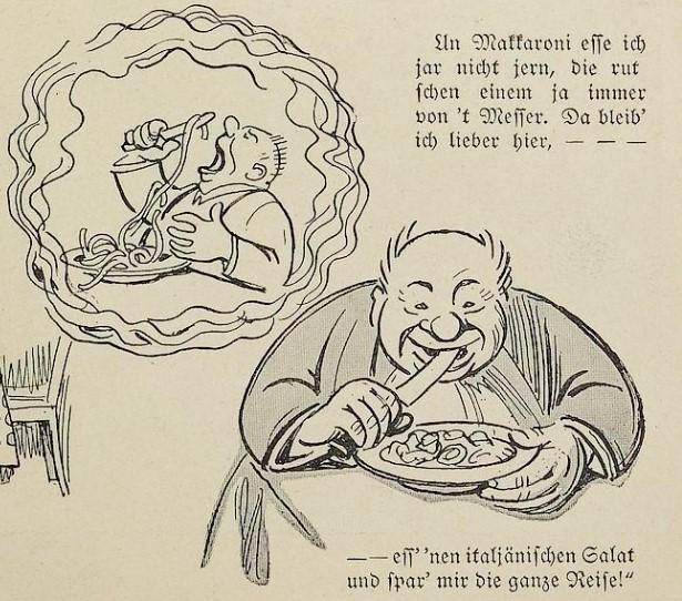 31_Lustige Blaetter_29_1914_Nr26_p09_Urlaub_Italien_Spiesser_Makkaroni