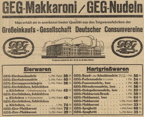 45_Vorwaerts_1928_09_11_Nr429_p10_Konsumgenossenschaften_Teigwaren_Makkaroni_GEG_Eiernudeln_Produktionsstaette_Riesa