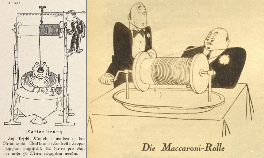50_Jugend_35_1930_p252_Das interessante Blatt_55_1936_12_03_Nr49_p14_Makkaroni_Marinetti_Futurismus_Restaurant