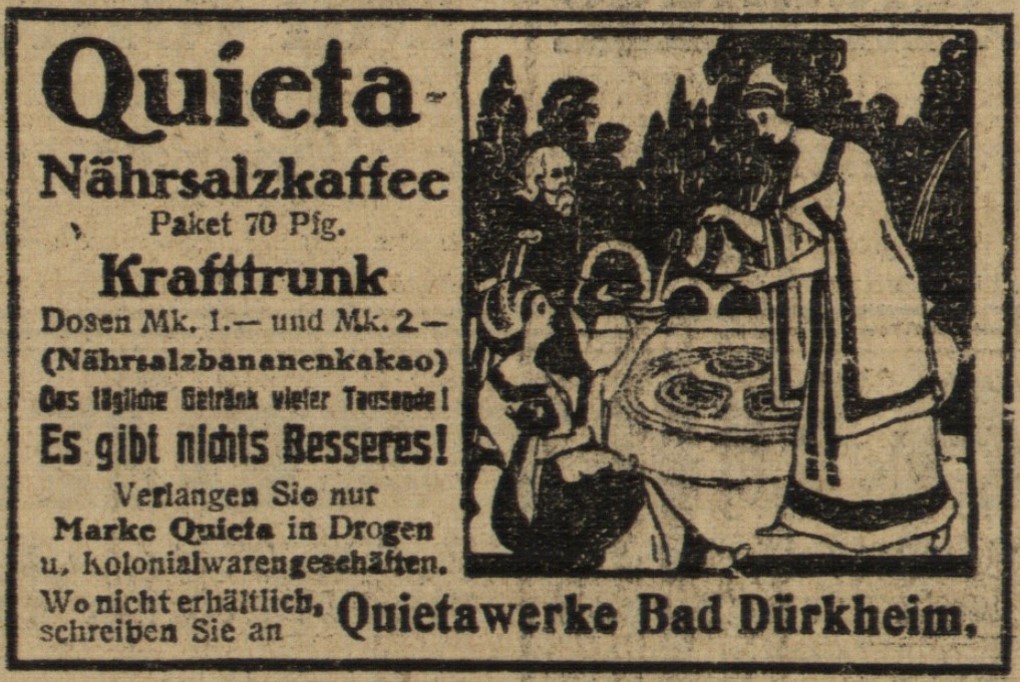 04_Badische Presse_1913_02_21_Nr087_p6_Reformwaren_Ersatzkaffee_Naehrsalzkaffee_Krafttrunk_Quieta_Jungbrunnen