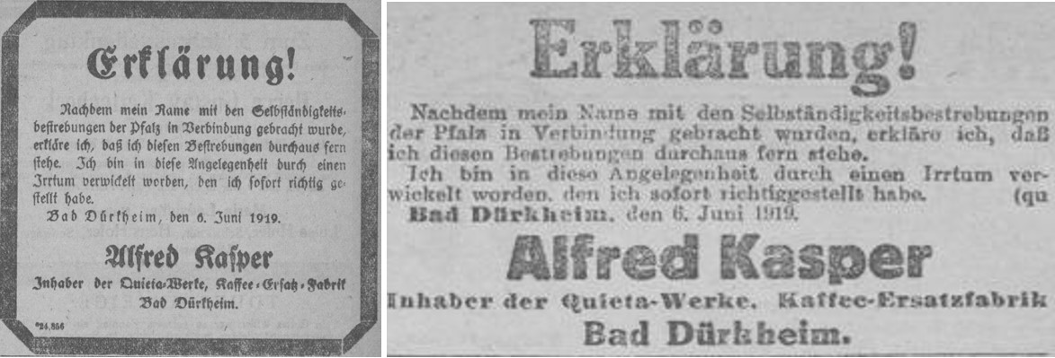 17_Muenchner Neueste Nachrichten_1919_06_17_Nr234_p07_Koelnische Zeitung_1919_06_13_Nr486_p2_Separatismus_Pfalz_Quieta_Alfred-Kasper