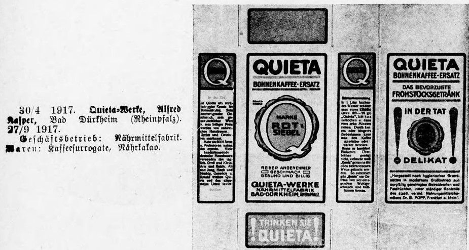 21_Deutscher Reichsanzeiger_1917_10_31_Nr259_p13_Ersatzkaffee_Quieta_Alfred-Kasper_Bad-Duerkheim_Verpackung