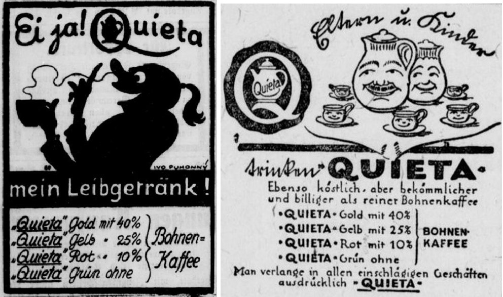 24_Remscheider General-Anzeiger_1921_07_23_Nr199_p10_Solinger Tageblatt_1921_08_21_Nr188_p10_Ersatzkaffee_Quieta_Sortiment_Ivo-Puhonny_Kaffeeservice