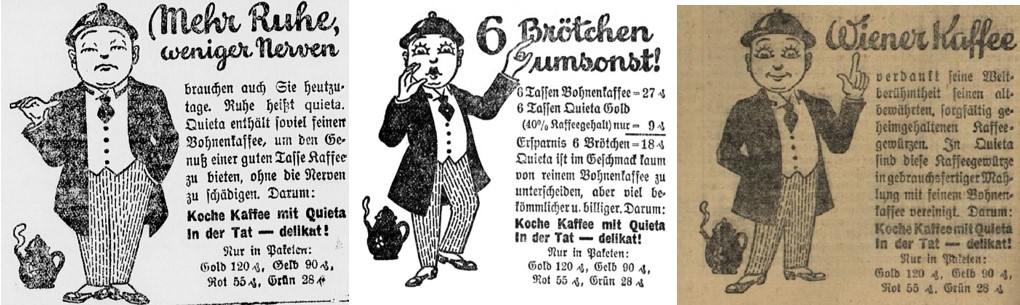 28_Erzgebirgischer Volksfreund_1926_04_04_Nr079_p3_Saechsische Volkszeitung_1926_04_11_Nr079_p5_Durlacher Tagblatt_1926_03_13_Nr611_p4_Ersatzkaffee_Quieta_Ruhe_Sparsamkeit_Wien_Vetter-Waldemar