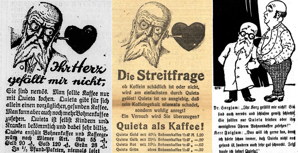 30_ Riesaer Tageblatt_1926_03_03_Nr052_p04_Mittelbadischer Kurier_1927_10_29_Nr252_p6_Saechsische Volkszeitung_1927_04_21_Nr091_p8_Ersatzkaffee_Quieta_Herz_Aerztlicher-Rat_Sorgsam