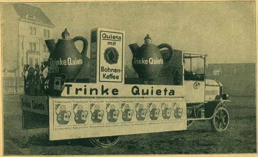 34_Paul-Gregor_Schmissige Reklame_Leipzig_1924_p47_Quieta_Leipziger-Messe_Ersatzkaffee_Reklamewagen