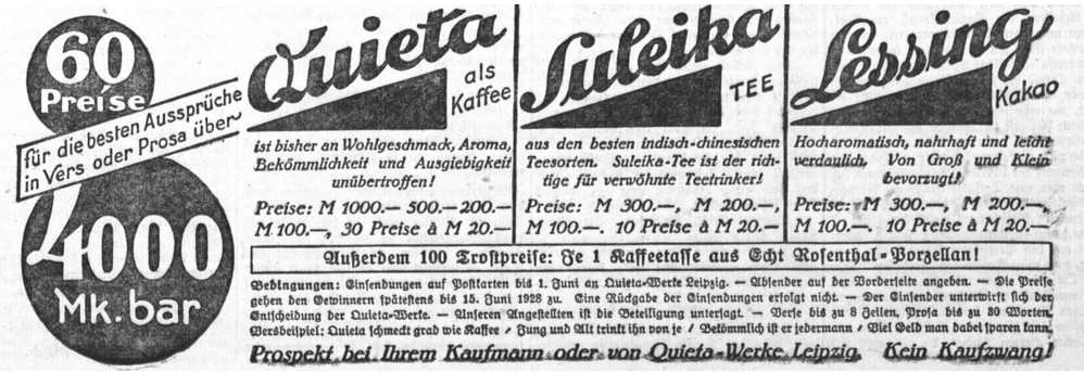 36_Grafinger Zeitung_1928_03_06_Nr055_p5_Ersatzkaffee_Quieta_Tee_Suleika_Kakao_Lessing_Preisausschreiben