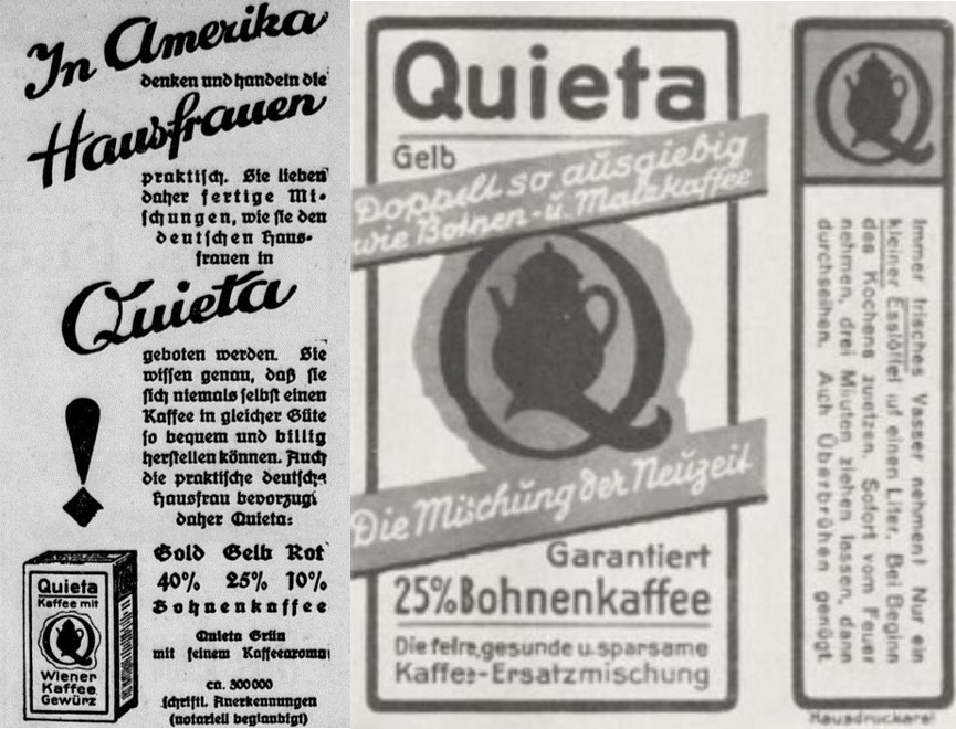 38_General-Anzeiger für Bonn und Umgegend_1927_03_03_Nr12760_p4_Die Reklame_23_1930_p142_Ersatzkaffee_Quieta_Fortschritt_Amerikanisierung_Fertigmischung