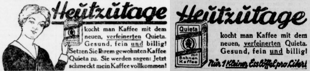 39_Essener Anzeiger_1929_03_14_Nr062_p7_Castrop-Rauxeler Volkszeitung_1929_02_14_Nr045_p4_Ersatzkaffee_Quieta_Fortschritt_Modernitaet