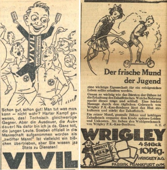 16_Badische Presse_1930_05_05_Nr206_p12_Mittelbadischer Kurier_1927_09_01_Nr202_p4_Pfefferminzbonbons_Vivil_Sport_Kaugummi_Wrigley_Jugend