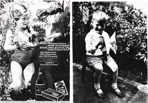 21_Konsumgenossenschaftliches Volksblatt_25_1932_Nr15_p16_Ebd_p12_GEG_Konsumgenossenschaften_Suesswaren_Himbeersirup_Kinder_Limonade_Schokolade