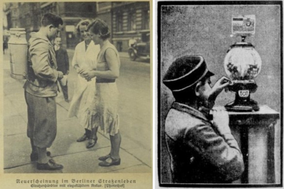 22_Illustriertes Unterhaltungsblatt Unterkaerntner Nachrichten_1931_p1334_Westdeutsche Landeszeitung_1927_01_21_Nr020_p10_Suesswaren_Getraenke_Straßenhandel_Kakao_Straßenhaendler_Berlin_Kaugummi_Kaugummiautomat_Automat