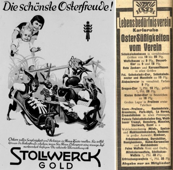 27_Der Welt-Spiegel_1928_Nr15_p32_Mittelbadischer Kurier_1929_03_23_Nr70_p8_Suesswaren_Schokolade_Stollwerck_Ostern_Lebensbeduerfnisverein