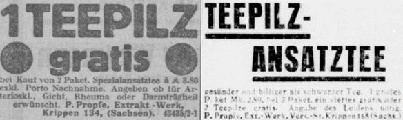 29_Muenchner Neueste Nachrichten_1929_08_11_Nr217_p09_Duesseldorfer Stadt-Anzeiger_1929_10_17_Nr288_p10_Versandgeschaeft_Teepilz_Tee_Propfe_Krippen