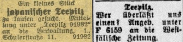 37_Das Kleine Volksblatt_1938_04_17_Nr106_p32_Westfaelische Zeitung_02_01_Nr027_p13_Teepilz_Kleinanzeigen