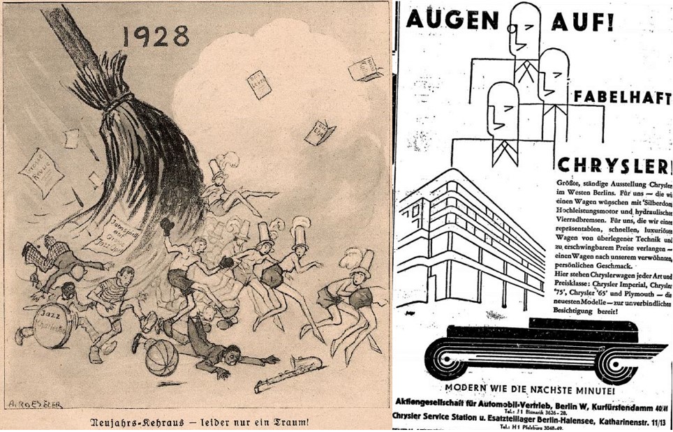 06_Fliegende Blaetter_168_1928_p1_BZ am Mittag_1929_05_06_Nr122_p16_Amerikanisierung_Jazz_Girls_Boxen_Automobile_Chrysler