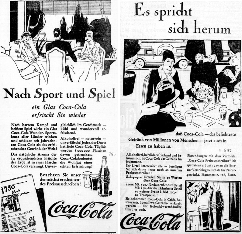 12_Essener Volks-Zeitung_1929_05_22_Nr140_p07_Ebd_05_26_Nr144_p11_Getraenke_Erfrischungsgetraenke_Coca-Cola_Amerikanisierung_Geselligkeit