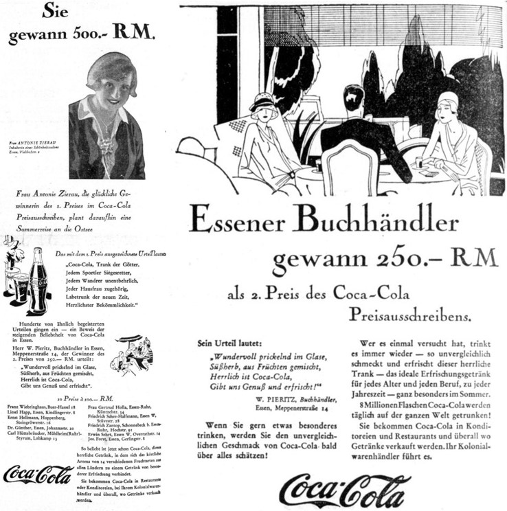 13_Essener Allgemeine Zeitung_1929_06_15_Nr273_p04_Ebd_07_18_Nr334_p12_Getraenke_Coca-Cola_Preisausschreiben_Gedicht