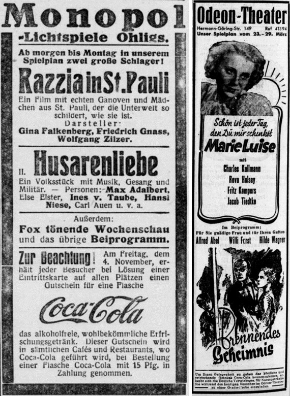 19_Ohligser Anzeiger_1932_10_31_Nr256_p12_Essener Anzeiger_1934_03_23_Nr082_p16_Getraenke_Coca-Cola_Gutschein_Kino