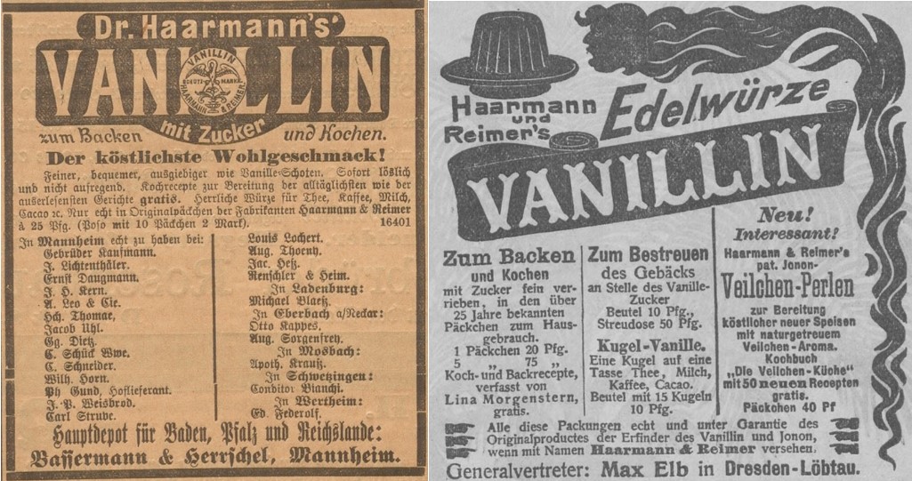 07_General-Anzeiger Stadt Mannheim_1888_04_29_Nr101_p3_Muenchner Neueste Nachrichten_1902_12_19_Nr589_p09_Gewuerze_Vanillin_Haarmann-Reimer