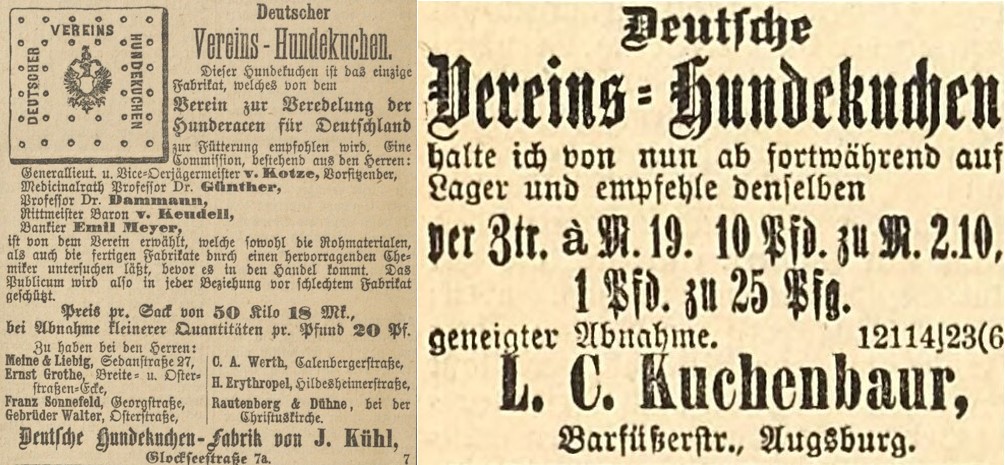08_Hannoverscher Courier_1880_06_26_Nr10400_p4_Neueste Nachrichten_1880_06_01_Nr127_p10_Hundekuchen_J-Kuehl_Deutscher-Vereins-Hundekuchen