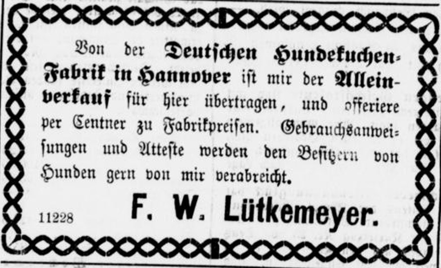 15_Bielefelder Tageblatt_1882_12_28_Nr303_p4_Hundekuchen_Deutscher-Vereins-Hundekuchen_Hannover_J-Kuehl