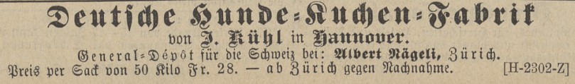23_Zuercherische Freitagszeitung_1883_07_06_Nr27_p4_Hundekuchen_Deutscher-Vereins-Hundekuchen_J-Kuehl_Hannover