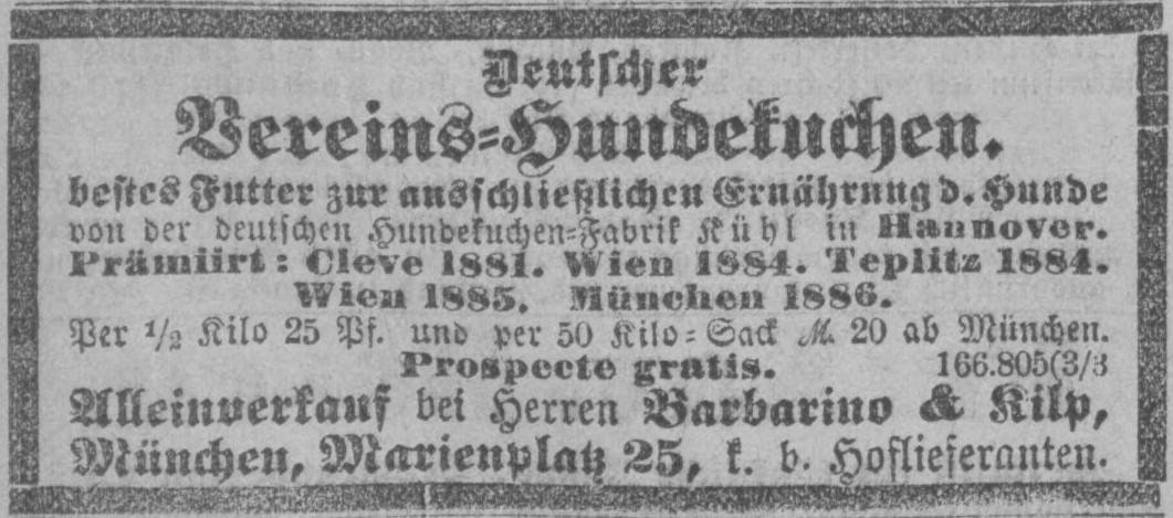 28_Neueste Nachrichten und Muenchner Anzeiger_1887_02_12_Nr043_p06_Hundefutter_Deutscher-Vereins-Hundekuchen_Kuehl_Hannover