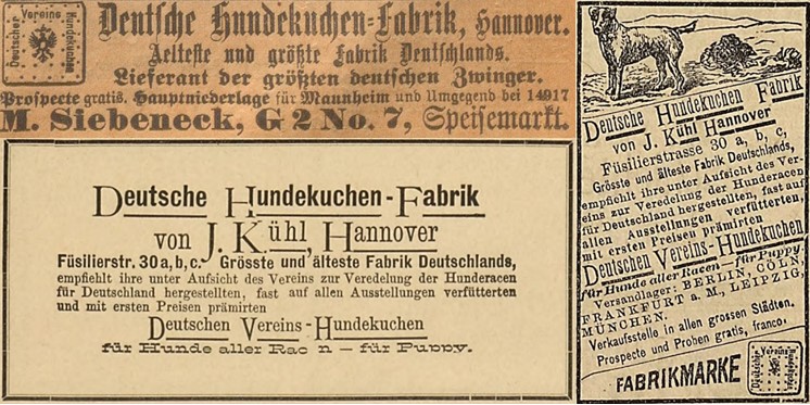 29_General-Anzeiger Mannheim_1887_12_23_Nr303_Bl2_3_Westend-Zeitung_2_1887_Nr148_4_Augsburger Abendztg_1887_11_05_Nr305_p11_Hundekuchen_J-Kuehl