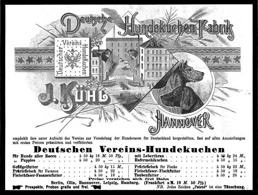 30_Neue Jagd-Zeitung_01_1888_p132_Hundekuchen_Deutscher-Veriens-Hundekuchen_J-Kuehl_Hannover_Produktionsstaetten