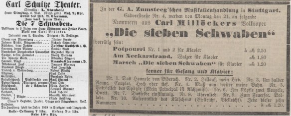 06_Hamburgischer Correspondent_1888_05_08_Nr128_p06_Schwaebischer Merkur_1887_11_18_Nr274_p2006_Theater_Die-Sieben-Schwaben_Carl-Milloecker_Spaetzle