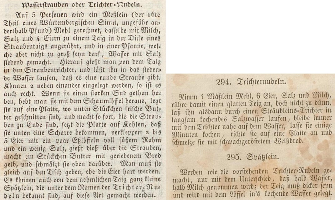 09_Löffler_1840_Neues Kochbuch_Aufl5_p134_Kochbuch_1845_Neues Nadisches_Aufl3_Spaetzle_Trichternudeln_Rezept