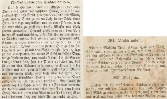 09_Löffler_1840_Neues Kochbuch_Aufl5_p134_Kochbuch_1845_Neues Nadisches_Aufl3_Spaetzle_Trichternudeln_Rezept