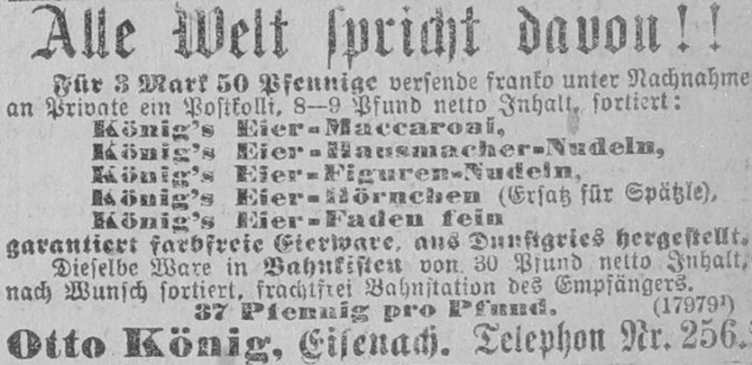31_Neues Tagblatt und Generalanzeiger für Stuttgart und Wuerttemberg_1910_03_17_Nr063_p11_Versandgeschäft_Teigwaren_Eiernudeln_Makkaroni_Spaetzle_Koenig_Eisenach