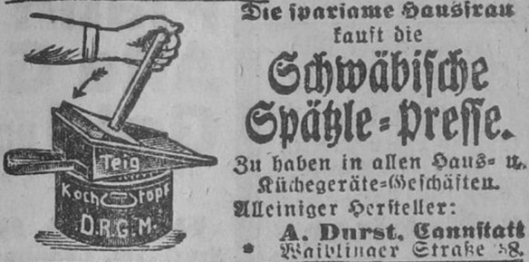 51_Stuttgarter Neues Tagblatt_1920_11_10_Nr536_p04_Haushaltsgeraete_Spaetzlepresse_A-Durst_Cannstatt