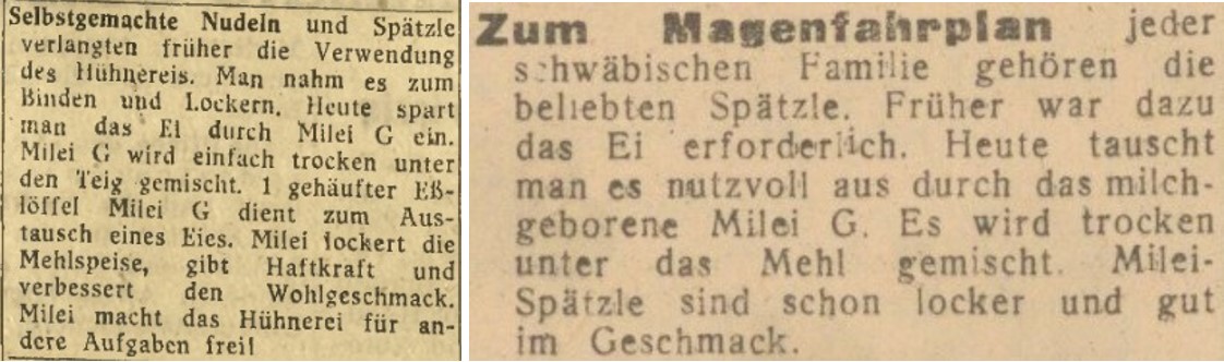59_Der oberschlesische Wanderer_1943_08_09_Nr217_p4_Voelkischer Beobachter_1945_01_26_Nr022_p3_Milei_Ersatzmittel_Nudeln_Spaetzle