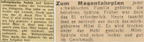 59_Der oberschlesische Wanderer_1943_08_09_Nr217_p4_Voelkischer Beobachter_1945_01_26_Nr022_p3_Milei_Ersatzmittel_Nudeln_Spaetzle
