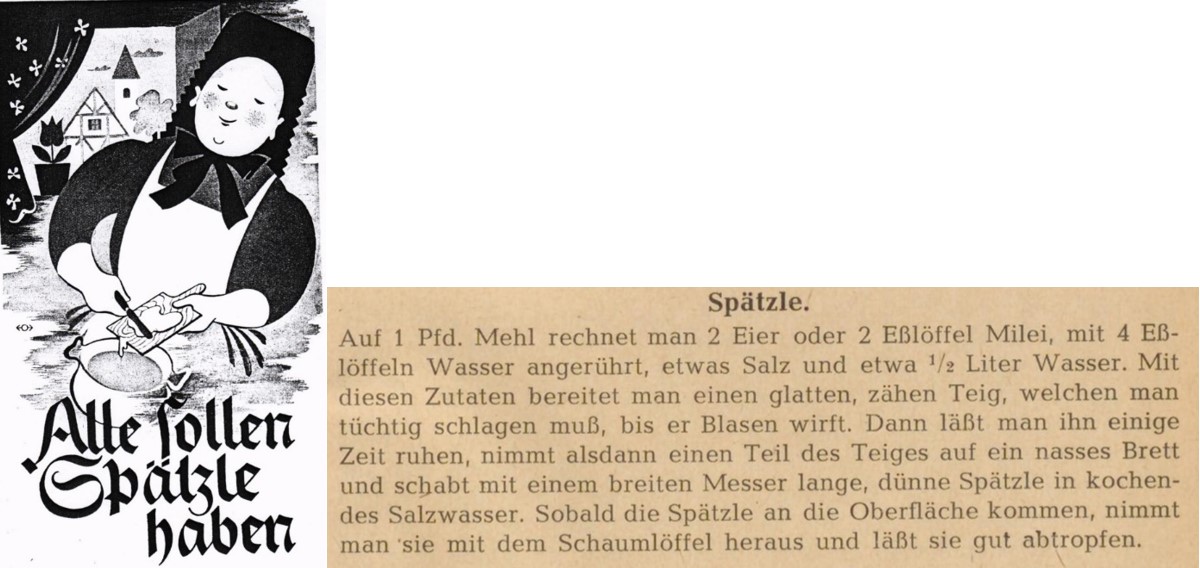 60_Stuttgarter Rundschau_01_1947_H05_p29_Trunk-Kaelble_1947_p47_Teigwaren_Spaetzle_Schuele-Hohenlohe_Pluederhausen_Rezept_Milei